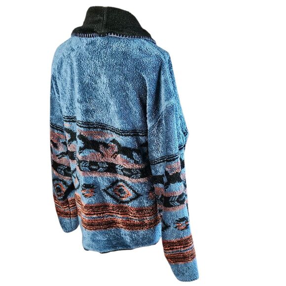 Country Woods Fleece Jacket Size L Blue Southwestern Pattern Horses Button Front - Picture 3 of 10